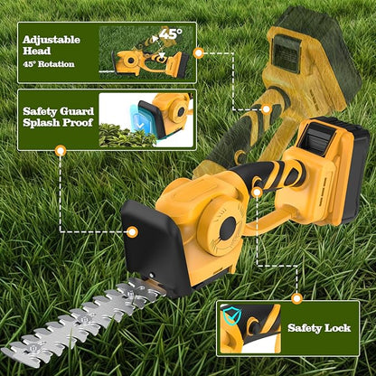 Hedge Trimmer Compatible with Dewalt 20V MAX Battery (Battery Not Included) Cordless Bush Trimmer, Grass Shears, 2 in 1 Cordless Hedge Trimmer for Yard and Lawn