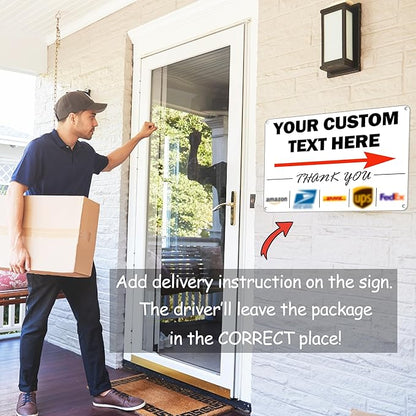Custom Metal Delivery Sign for Packages, Waterproof Personalized Leave Packages Sign for Home, Leave Your Delivery Instruction on Signage (Warning style, 10"x7")