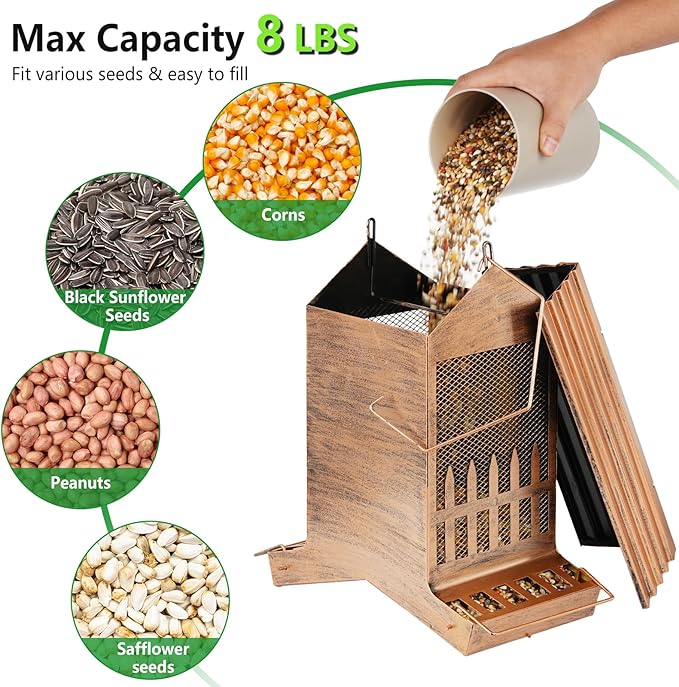 Bird Feeders for Outdoors, 8LBS Large Capacity Hanging Metal Wild Bird Seed Feeder for Outside Finch Cardinal Blue Jay and More