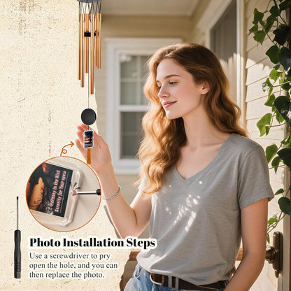 Memorial Wind Chime for Outdoor - Sympathy Gift with Signature Plaque & Photo Holder, Bereavement Keepsake for Loss of Loved One, Funeral Memorial for Parents, Garden & Patio Decor (Gold)