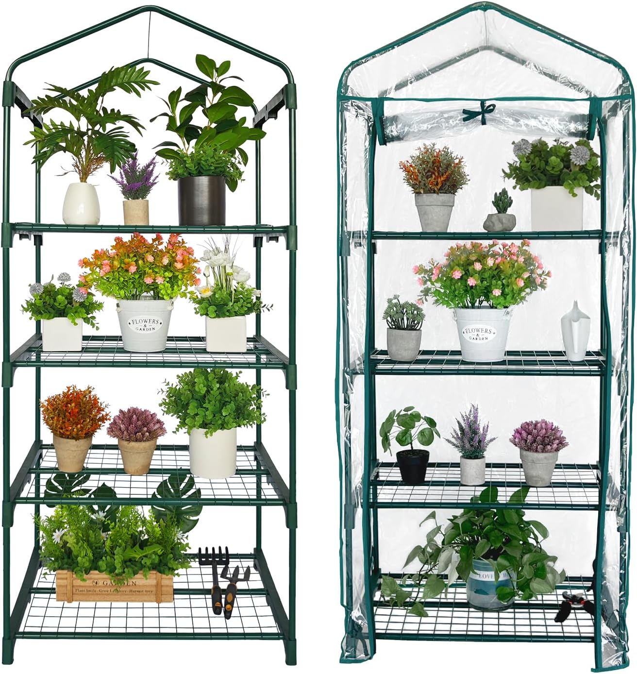 Mini Greenhouse for Indoor Outdoor, Small Plants Green House with 4 Tier Shelves, Portable Plastic Greenhouses with Transparent PVC Cover for Garden Backyard Patio Balcony Porch
