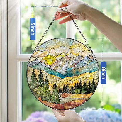 Stained Glass Window Hanging - 8 Inch Mountain Range Suncatcher for Window Doors Home Decoration, Valentine's Day Mother's Day Christmas Birthday Gifts for Women, Men, and Mom Grandma