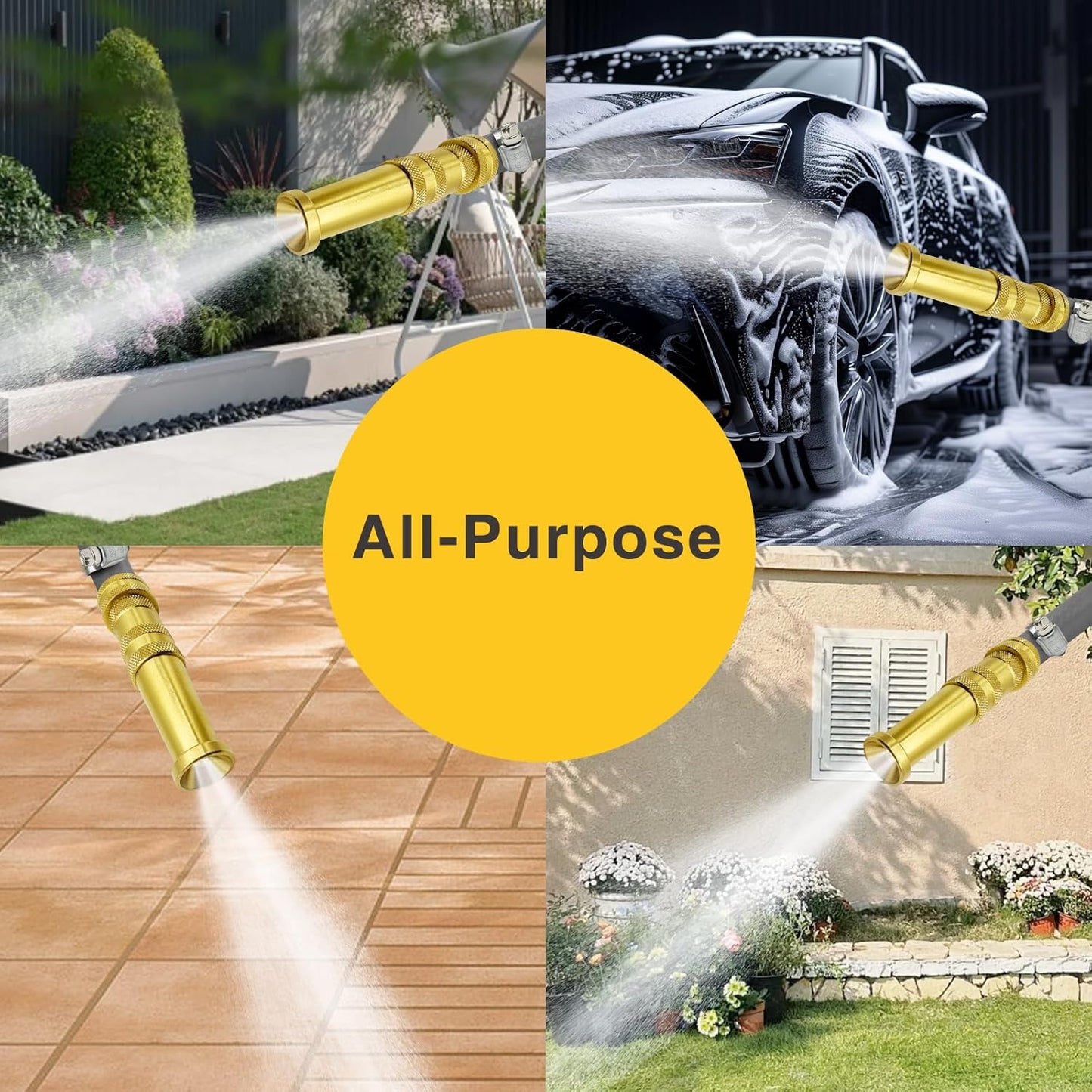 Brass Hose Nozzle Cyprium Water Hose Nozzle High Pressure Adjustable Twist Heavy Duty 5" Brass Nozzle for Garden Hose, Power Washer