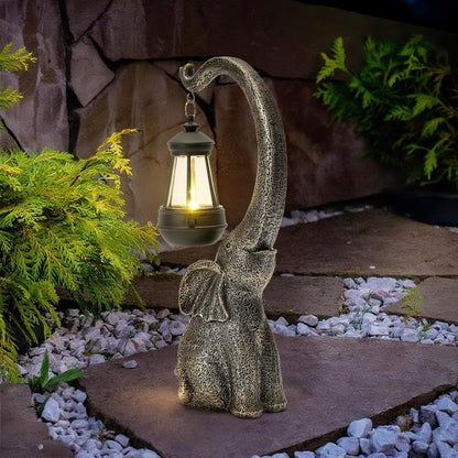 Solar Garden Elephant Decor Outdoor Statue - Elephant with LED Waterproof Sculptures Lights, Pond/Yard Statues Outside Decoration, Home, Lawn, Patio, Resin Animal Ornament, Gardening Gift