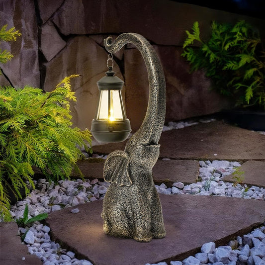 Solar Garden Elephant Decor Outdoor Statue - Elephant with LED Waterproof Sculptures Lights, Pond/Yard Statues Outside Decoration, Home, Lawn, Patio, Resin Animal Ornament, Gardening Gift
