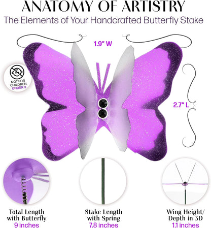 Handmade Butterfly Garden Stakes – Set of 7 Purple Decorative Butterflies Idea for Garden & Nature Lovers – Outdoor & Indoor Garden Decor – Air Aquarium Handmade by Kushner