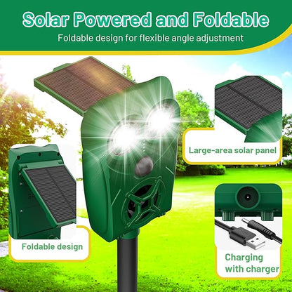 Solar-Powered Ultrasonic Animal Repellent with Motion Sensor, Waterproof Cat Deterrent with LED Flashing Lights, Perfect for Outdoor Yards, Effective to Repel Cats, Dogs, Coyotes, Raccoons, and Deer.