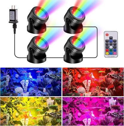 POPOSOAP RGB Underwater Pond Lights with Timer, 20 Colors Dimmable Submersible Led Fountain Lights with IP68 Waterproof, Support Remote Control for Outdoor Ponds Aquarium Garden Pool (4 Set)