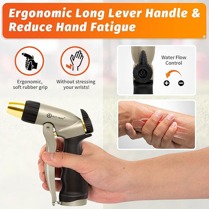 AUTOMAN Garden Hose Nozzle - 100% Metal High Pressure Spray Nozzle, Adjustable Spray Patterns, Labor-Saving, Heavy Duty for Garden Watering, Car Washing, Window Cleaning, Pets Showering