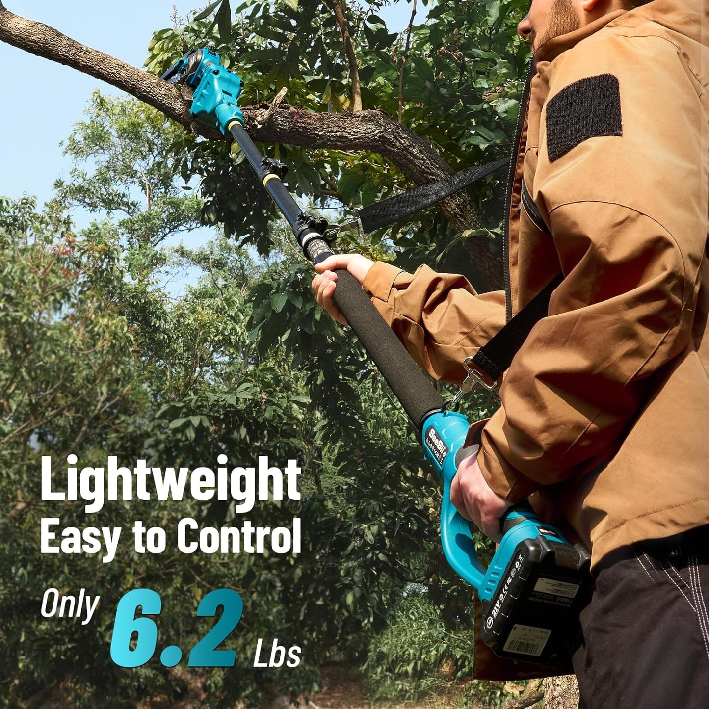 SEESII PS620 2-in-1 Electric Pole Saws: 6 Inch Mini Chainsaw Cordless with Extension Pole, 2Pcs Batteries, Brushless Chain Saw for Limb Branch Cutter, Battery Tree Trimmers Pruner,16Ft Long Reach