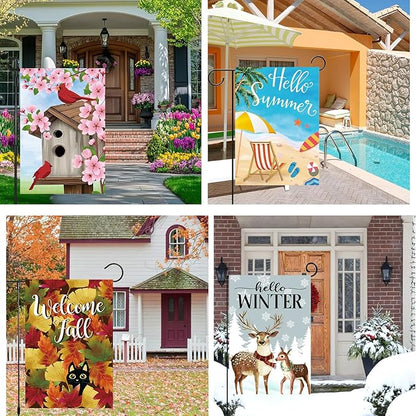 Seasonal Garden Flags Set of 12 Double Sided 12x18 Inch Yard Flags, Small Garden Flags for Outside Featuring Christmas Halloween Fall Winter Spring Easter for Outdoor Garden Holiday Decor All Seasons
