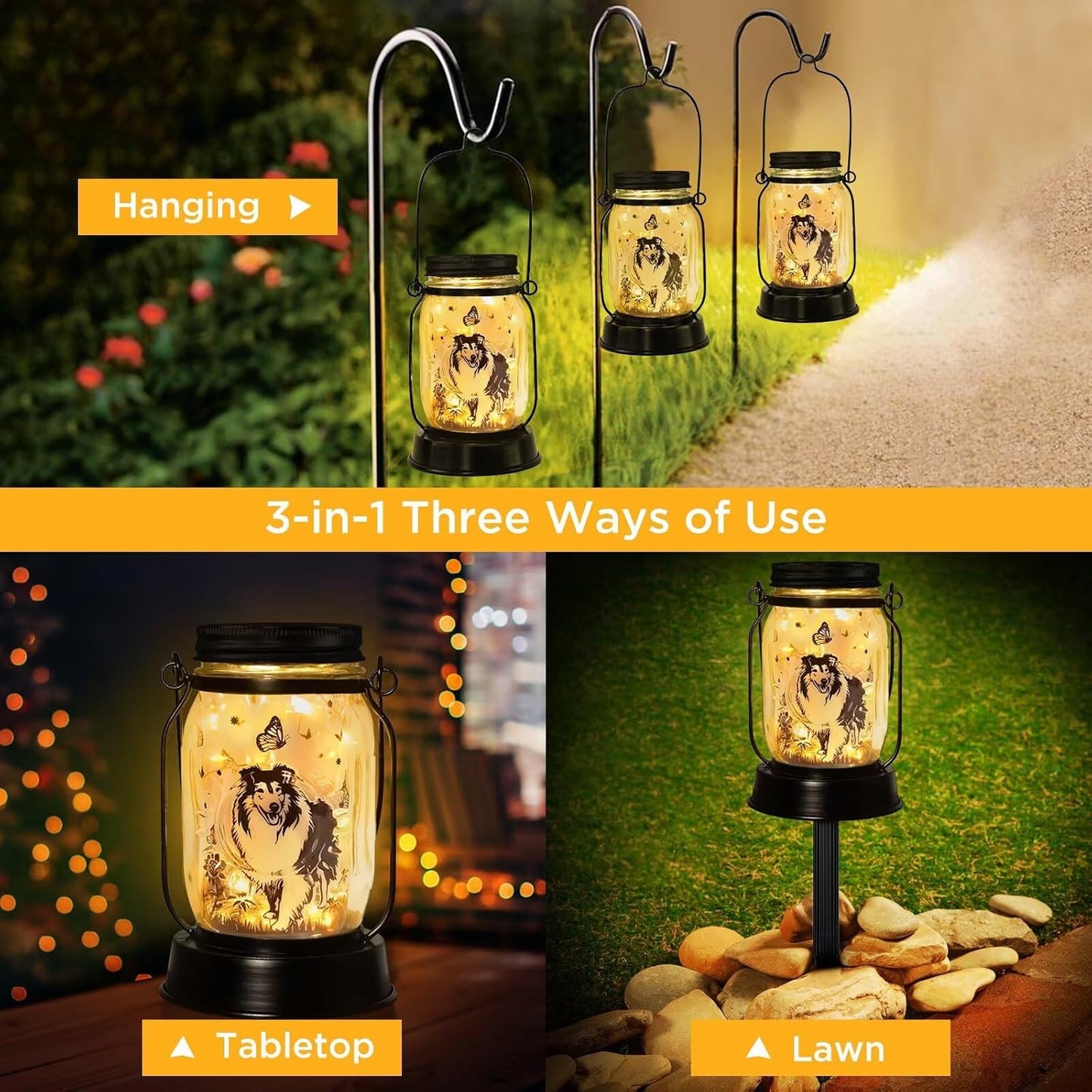 Sheltie Gifts for Women/Men Sheltie Solar Lanterns Dog Mom Birthday Dog Lovers Lantern Pet Loss Pet Memorial Lights Solar Garden Decoration for Yard, Patio,Backyard,Porch Torches