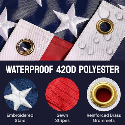 American Flags for Outside 3X5 - Embroidered Stars and Sewn Stripes - Premium Material