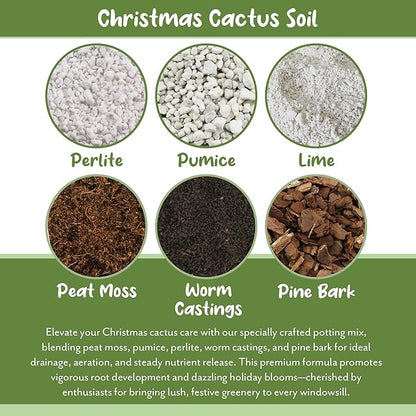 Christmas Cactus Potting Soil Mix (4 Quarts), Custom Blend for Xmas, Easter, and Thanksgiving Cactus Tropical Indoor Houseplants