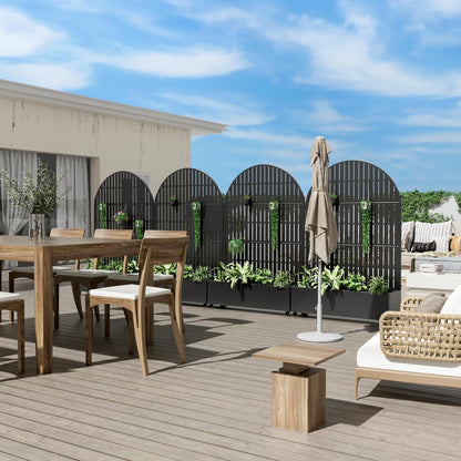 Casaphoria Metal Raised Garden Bed with Trellis and Wheels, 72"x47"x16" Arched Planter Box for Climbing Plants, Vegetables & Vines, Features Drainage Holes and Privacy Screen (Black-Fence)