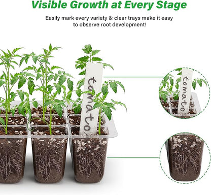 Bonviee 5-Pack Seed Starter Trays for Indoor Germination – Humidity Dome to Regulate Temperature & Humidity, Clear Tray for Root Observation, Drain Holes to Prevent Overwatering (5 Packs, Clear)
