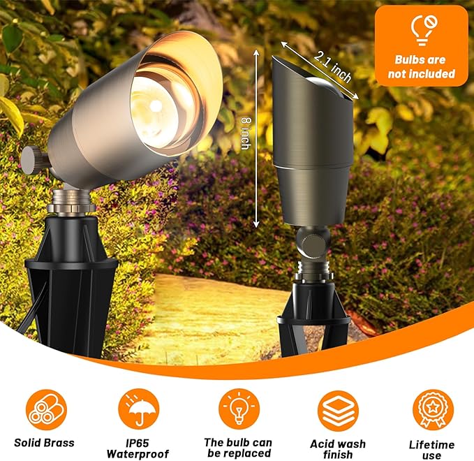 ZONEGRACE 12V Low Voltage Brass Landscape Spot Lights, Waterproof LED Uplights & Accent Lighting with Connectors, Heavy Duty Outdoor Garden Path Lights Fixtures with Bulb, Bronze (1 Pack)