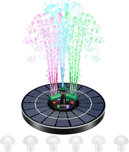 VIVOSUN Solar Fountain, 4W Solar Water Fountain with Upgraded Glass Panel, Built-in Battery, 7 Nozzles, Colored LED Lights, Outdoor Solar Fountain Pump for Bird Bath, Pond, Pool, Fish Tank, Garden