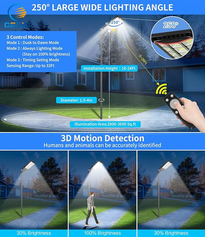 CEDIO Outdoor Solar Street Lights, Solar Lights IP66 Waterproof LED Street Light Dusk to Dawn, Flood Light with Motion Sensor for Yard (8500W-2PACK)