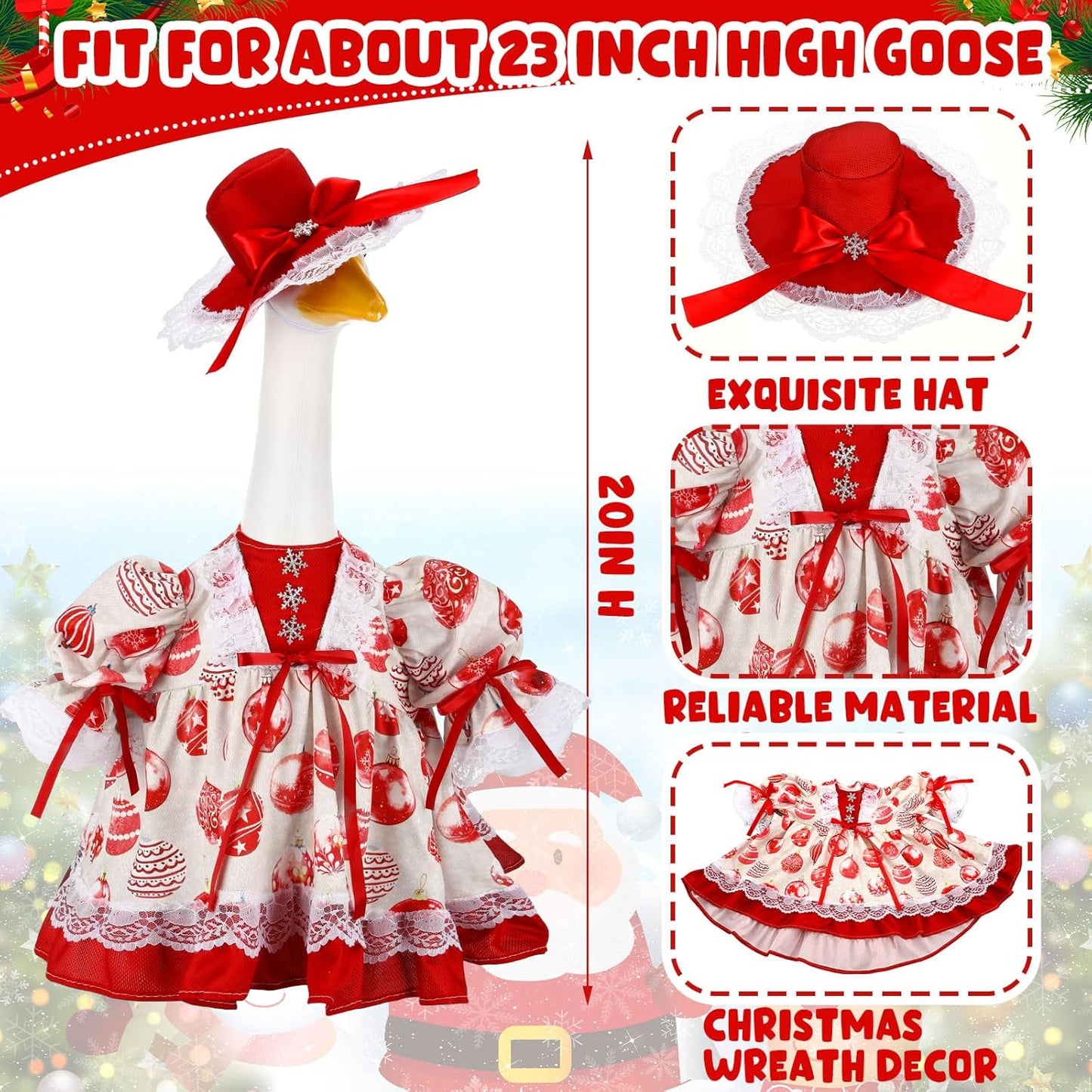 Suzile Christmas Ball Outfit Clothes for 23 Inch High Cement or Plastic Geese Ghost Lawn Porch Goose Clothes Christmas Costume