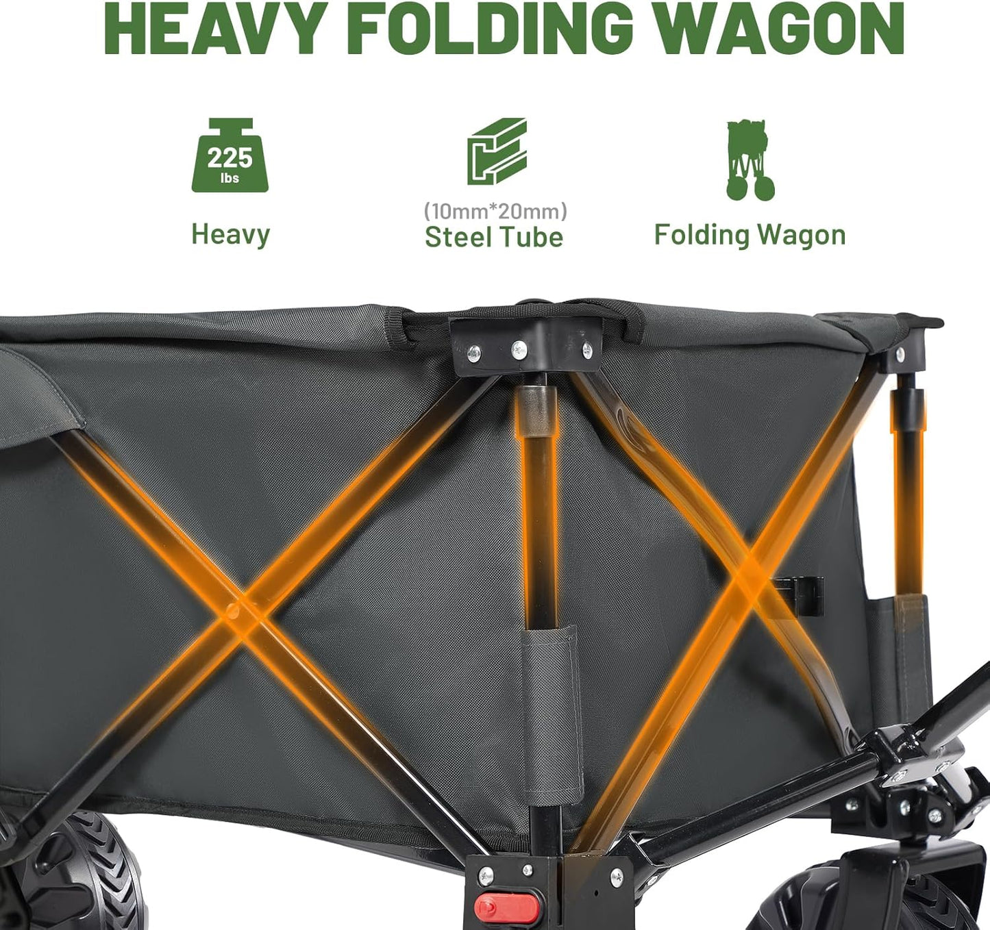 Timber Ridge Outdoor Collapsible Wagon with Brakes Utility Folding Cart Heavy Duty All Terrain Wheels for Shopping Camping Garden with Side Bag and Cup Holders, Grey