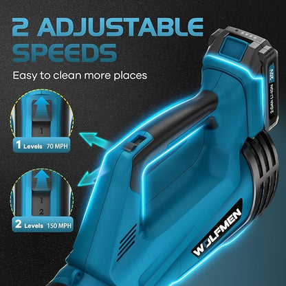 Leaf Blower, Electric Cordless Leaf Blower with 2 Batteries and Charger, 2 Speed Mode, Lightweight Leaf Blowers for Blowing Leaves, Lawn Care, Patio Cleaning and Dust