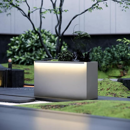 GSK 30" L White LED Metal Planter Flower Box Outdoor Illuminate Magnetic 3000K LED Light Strips Glow Vibe Modern Rectangle Raised Trough Drainage Holes Indoor Patio Balcony or Garden Decor