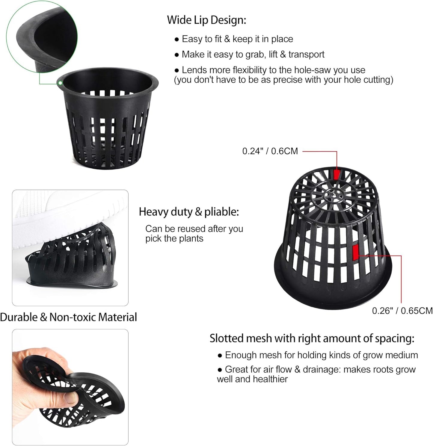 ORIMERC 40 Pack Net Pots 4 inch Net Cups Pots for Hydroponics Supplies with 60 feet Self Watering Wick for Aquaponics Buckets Insert Orchid kratky Vegetable Gardening Grow Netted Baskets Slotted Mesh