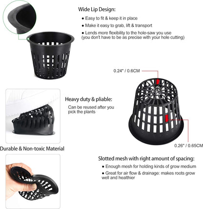 ORIMERC 40 Pack Net Pots 4 inch Net Cups Pots for Hydroponics Supplies with 60 feet Self Watering Wick for Aquaponics Buckets Insert Orchid kratky Vegetable Gardening Grow Netted Baskets Slotted Mesh