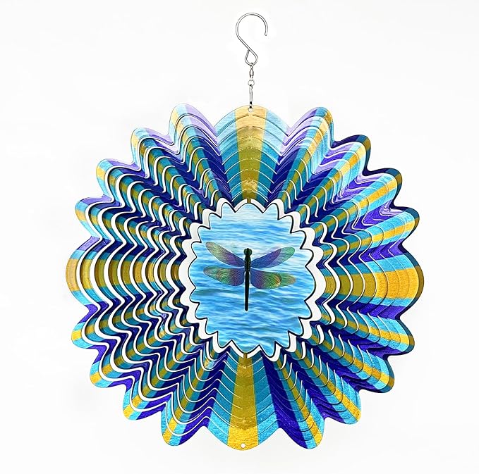 Dragonfly Animated Wind Spinner - 12″ Kinetic 3D Hanging Sculpture, Creates Dragonfly Animation Effect | Patio Lawn Garden Decor, Creative Gifts for Mother/Father/Women/Men