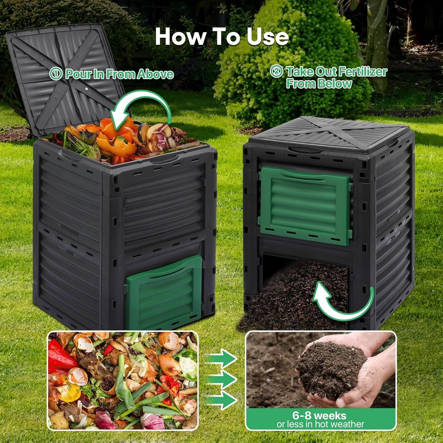 Athena Collection Compost Bin, 80 Gallon (300L) Large Outdoor Composter with Snap-On Lid & Aeration Vents, Easy to Assemble, Durable Outdoor composting Bins for Garden, Yard and Outdoor Use