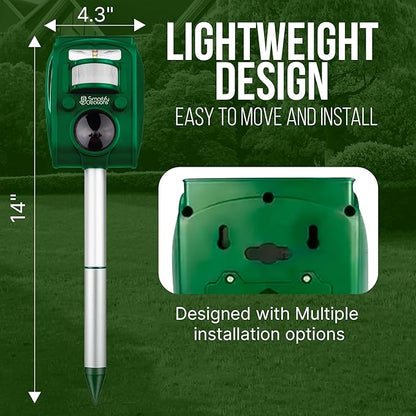 New 2025 Solar Deer Repellent Device Outdoor – Solar Animal Repeller for Outside – Rainproof Solar Rodent Repellent – Outdoor Animal Deterrent for Deers, Cats, Dogs, Mice, Birds