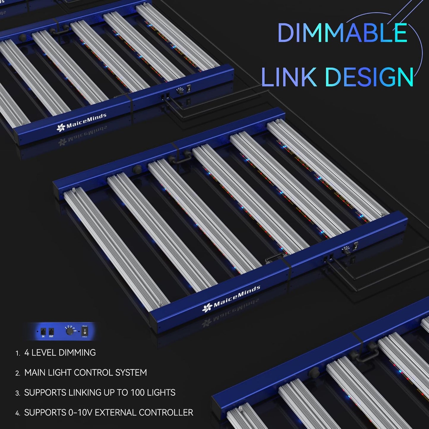 320W Led Grow Lights for Indoor Plants Full Spectrum Foldable and dimmable LED Grow Lights Daisy Chain 3x3/4x4ft Coverage Bar Style Growing Lamp for Indoor Plants