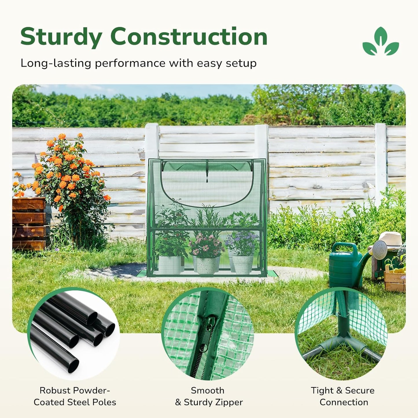 Greatbuddy Portable 3×3×3FT Mini Greenhouse, High-Density PE Plant Cover with Roll-up Zipper Window, Perfect for Indoor Outdoor Plant Growing