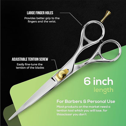 Suvorna 6" Hair Scissors Professional - Hair Shears for Women & Men - Extremely Sharp Hair Cutting Scissors to Cut Hair - Right Hand Barber Shears for Hair Cutting for Hairdressers and Professionals