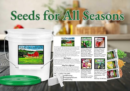 B&KM Farms 10,000 Non GMO Heirloom Vegetable Seeds for Planting Vegetables and Fruits (20 Variety Pack) - Gardening Seed Starter Kit, Survival Gear Food, Gardening Gifts, Prepper Supplies