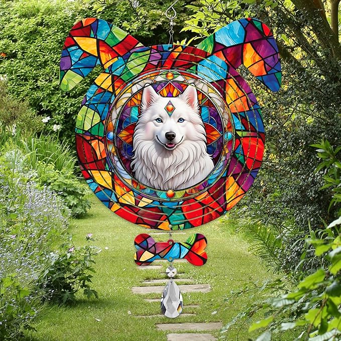 American Eskimo Dog Ears Wind Spinner, American Eskimo Wind Spinner Hanging for Yard and Garden (American Eskimo)