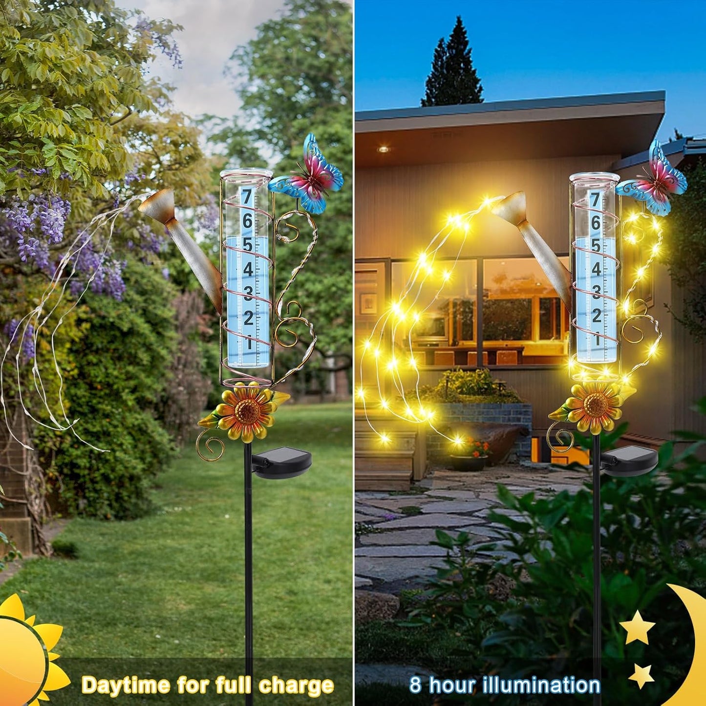 MUMTOP Rain Gauge Outdoor Solar Powered, 36 Inch Large Number Watering Can Water Gauge for Lawn, Yard and Garden