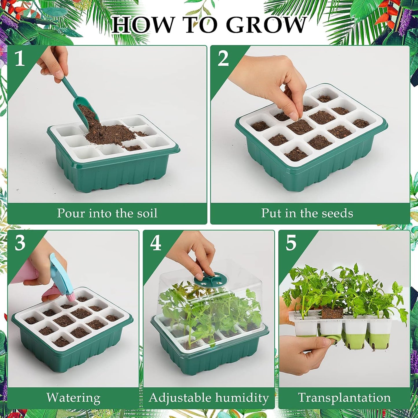 Seed Starter Tray, 72 Cells Indoor Seed Starter Kit, Flexible Silicone Designed Seedling Starter Trays, Germination Tray with Humidity Dome & Lids(4in Height), Reusable & Dishwasher Safe, BPA-Free