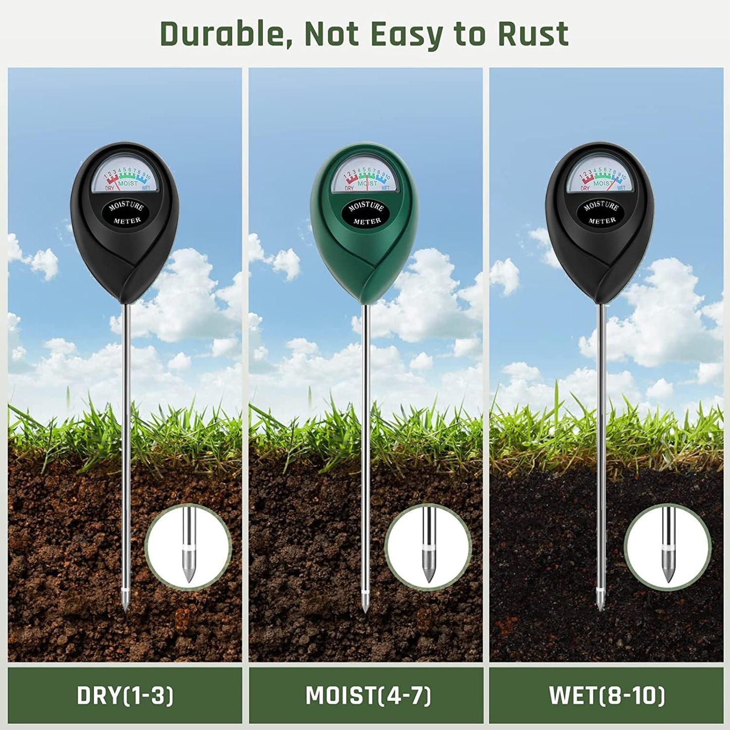 Plant Moisture Meter, Plant Water Meter, Soil Moisture Meter for House Plants for Garden, Lawn, Farm, Indoor & Outdoor Use, No Batteries Required (Green + Black)