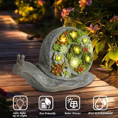 Solar Garden Statues Snails Figurine with Succulent and LED Lights - Garden Snails Statues Decorations for Yard, Outside, Patio, Balcony - Gardening Housewarming Birthday Gifts