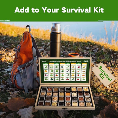 LUSH&DEW Companion Plants Heirloom Seed Bank, Gardening Gifts, 32 Varieties 30,000+ Non-GMO Fall Winter Vegetable Seeds for Planting in Garden Beds Greenhouse, Survival Seed Kit Emergency Food Supply