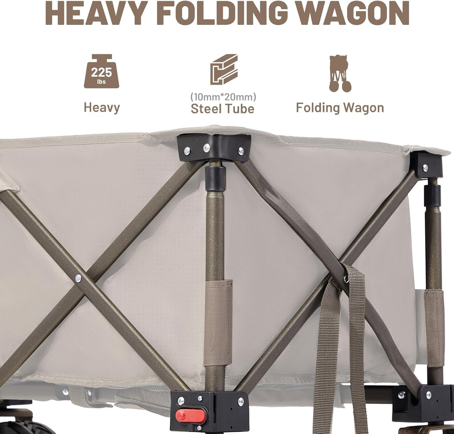 Timber Ridge Outdoor Collapsible Wagon Utility Folding Cart Heavy Duty All Terrain Wheels for Shopping Camping Garden with Side Bag and Cup Holders,Tan