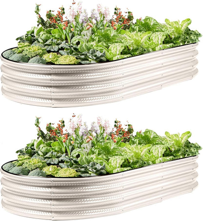 2 Pack Raised Garden Bed Kits, 4x2x1FT White Oval Galvanized Outdoor Planter Beds, Easy Assembly Metal Raised Bed for Vegetables, Flowers & Herbs