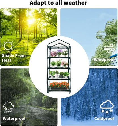 GreenGiggle 4 Tier Mini Indoor Outdoor Greenhouse,27"x19"x62" Greenhouses with PVC Cover and Roll-Up Zipper Door,Plastic Green House for Inside Grow Tent&Garden greenhouses for Outdoors