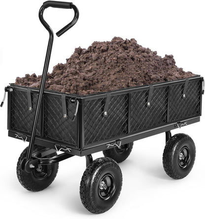 Homdox MAX 880LB Garden Cart, Heavy Duty Garden Wagon, Mesh Foldable Garden Cart, Pullable Gardens Wagon with 180° Rotating Handle, Collapsible Garden Carts for Yard Beach Farm, Black with Bag