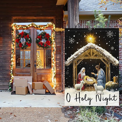 Louise Maelys Christmas O Holy Night Garden Flag 28x40 Inch Double Sided Nativity Xmas Large Burlap Welcome Winter Holiday Yard Outdoor Sign Outside House Decoration