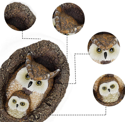 Owl Mom and Owlet Tree Hugger, Outdoor Garden Sculpture Tree Faces, Owl Bird Garden Resin Statue, Tree Peeker Ornament, Durable & Waterproof, Decorations Gardening Presents for Housewarming Birthday