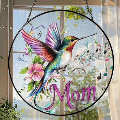 Mom Suncatcher Hummingbird Stained Glass for Windows Hanging Home & Garden Decor Best Mom Memorial Gifts for Mothers Day from Daughter Son Birthday Christmas Thanksgiving Grandma Gift