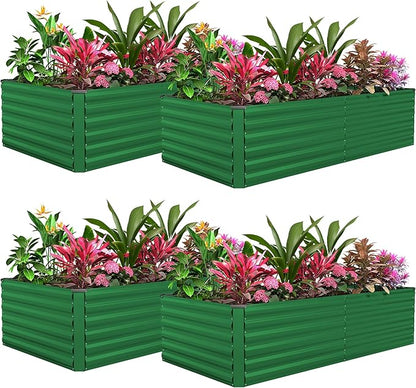 FOOWIN 4pcs 6x3x2ft Galvanized Raised Garden Bed, Planter Raised Garden Boxes Outdoor, Large Metal Raised Beds for Gardening, Garden Bed for Vegetables, Flowers, Herb,269 Gallon Capacity, Green